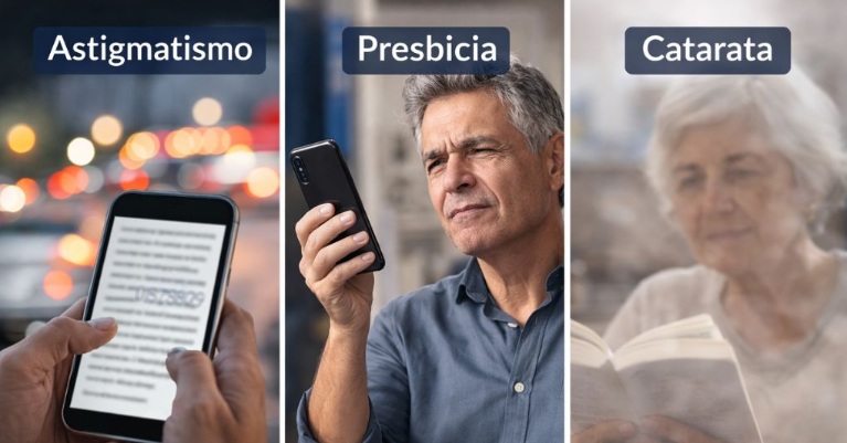 Diferencia entre astigmatismo, presbicia y catarata: cómo identificarlas