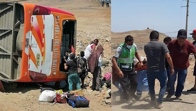 Áncash: un muerto y decenas de heridos en volcadura de bus que se dirigía a Corongo