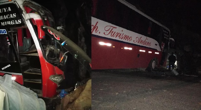 Áncash: bus de la empresa Andino chocó contra un cerro en el distrito de Chacas