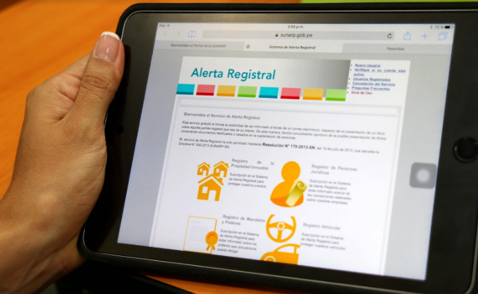 Desde el 29 suscripción a la Alerta Registral de Sunarp será automática