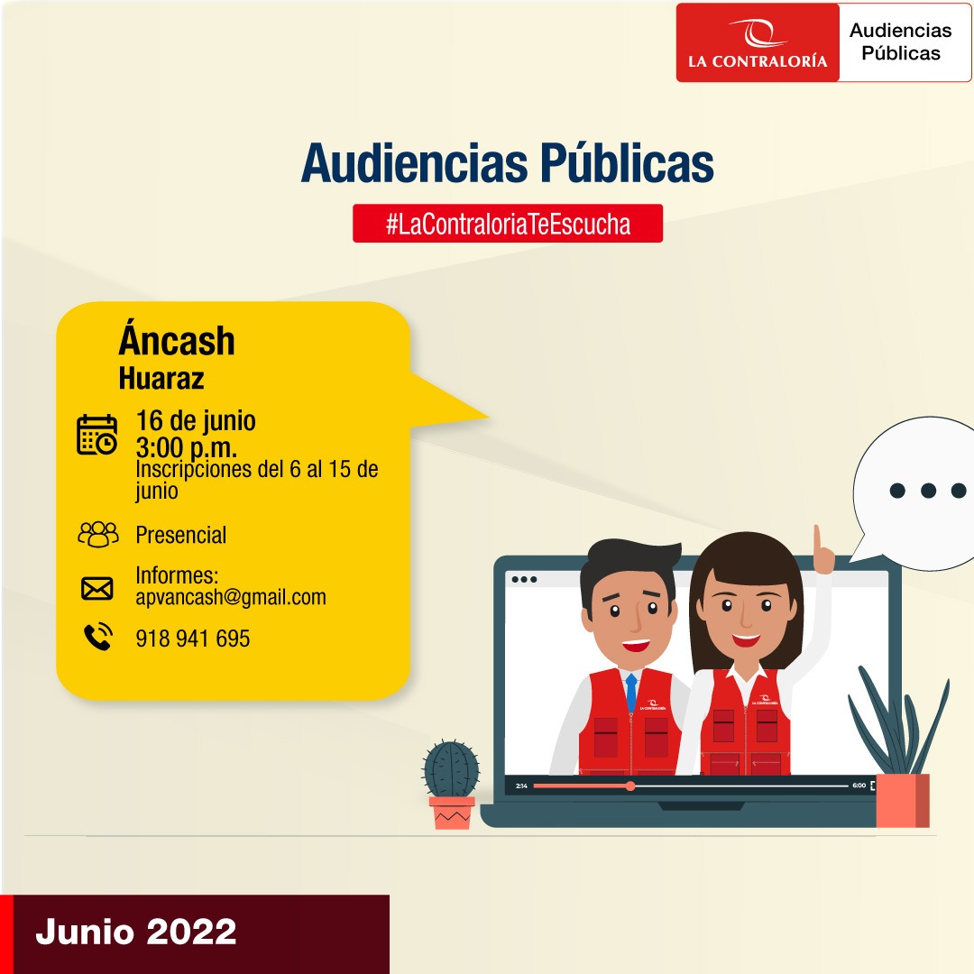 Contraloría realizará primera audiencia pública presencial en la provincia de Huaraz  