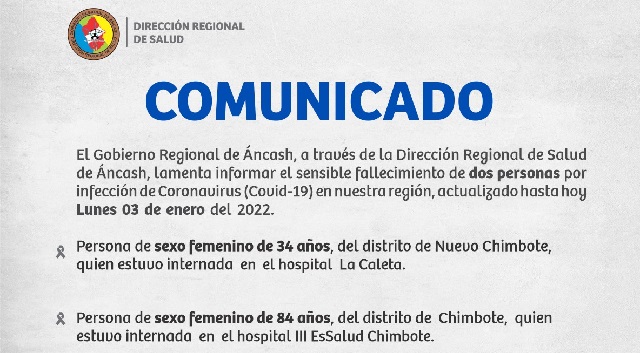 Dos mujeres de Chimbote y Nuevo Chimbote murieron a causa de la Covid-19