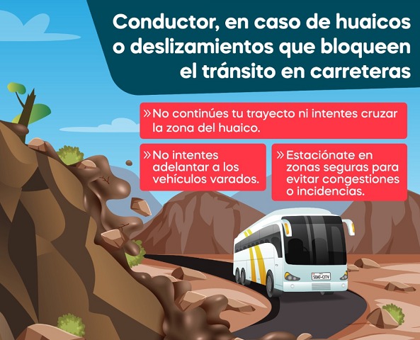Sutran hace recomendaciones para el transporte durante temporada de lluvias y huaicos