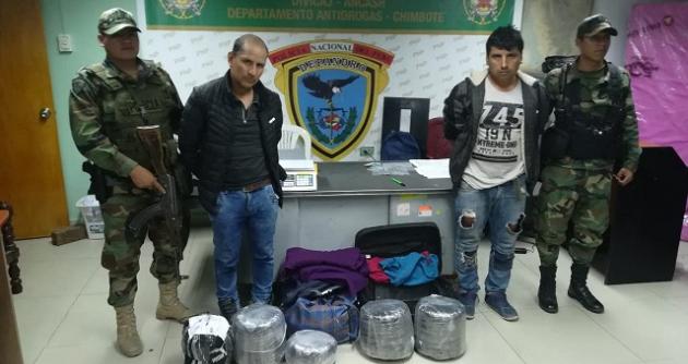Detienen a dos sujetos cuando trasladaban 19 kilos de marihuana de Sihuas a Lima