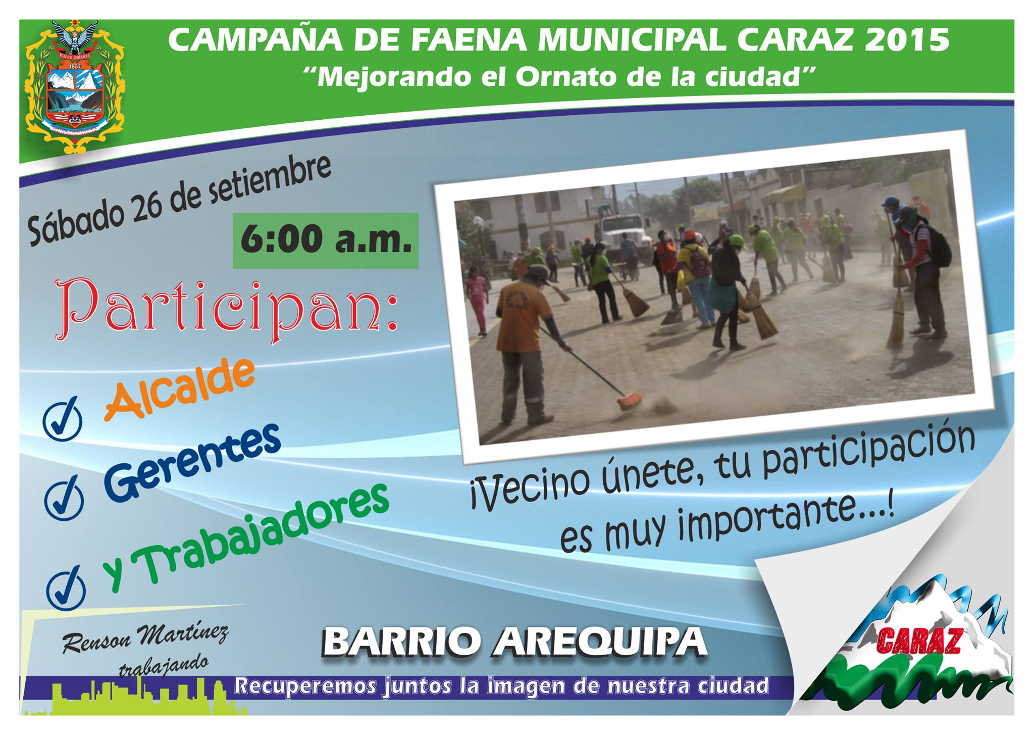 Caraz: realizan jornada de limpieza para mejorar ornato de la ciudad