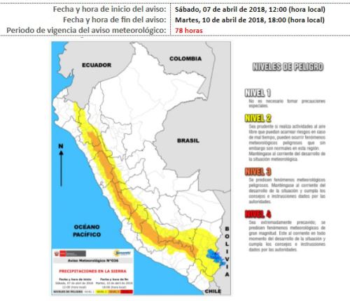 Lluvias intensas con descargas eléctricas se registrarán hasta el martes, también en Áncash