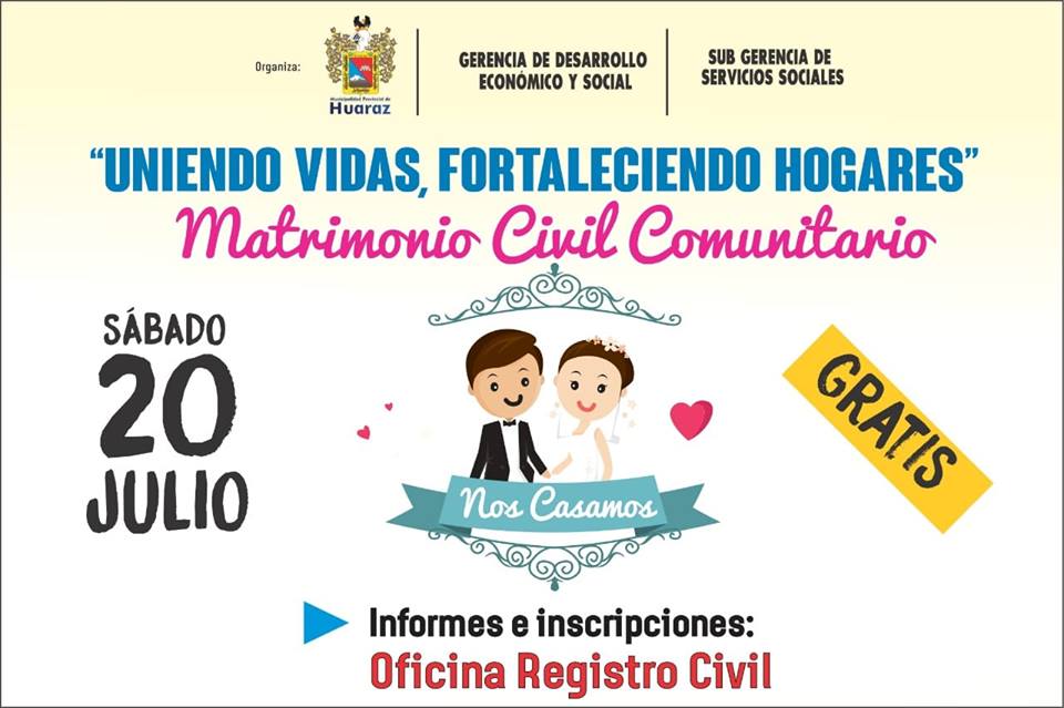 Municipalidad de Huaraz organiza matrimonio civil comunitario