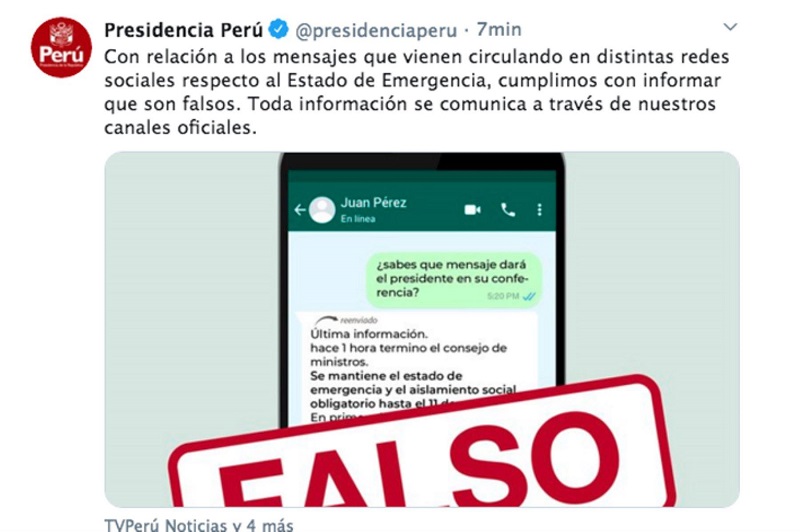 Mensajes en redes sobre la emergencia son falsos, informa Presidencia de la República