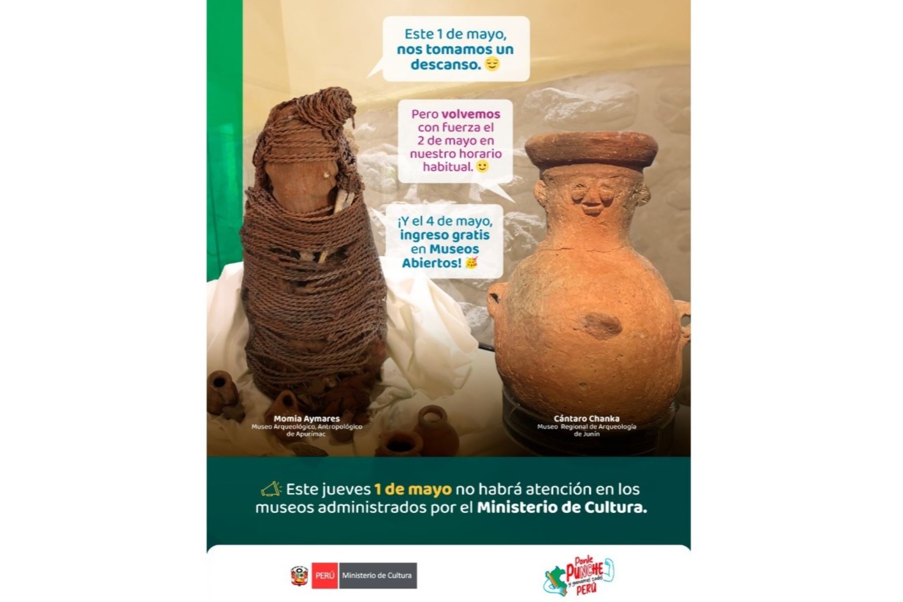 Este domingo 4 habrá ingreso gratuito a los museos que administra el Mincul