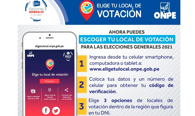 Onpe pone a disposición plataforma para elegir local de votación