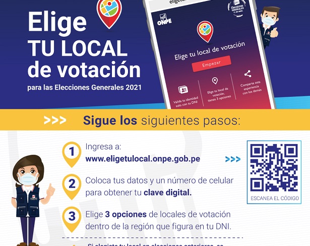 Elige tu local de votación desde una computadora o dispositivos móviles, ingresa aquí