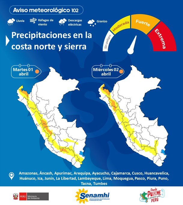 Ancash, La Libertad, Lambayeque y más regiones soportarán lluvias intensas hasta el miércoles