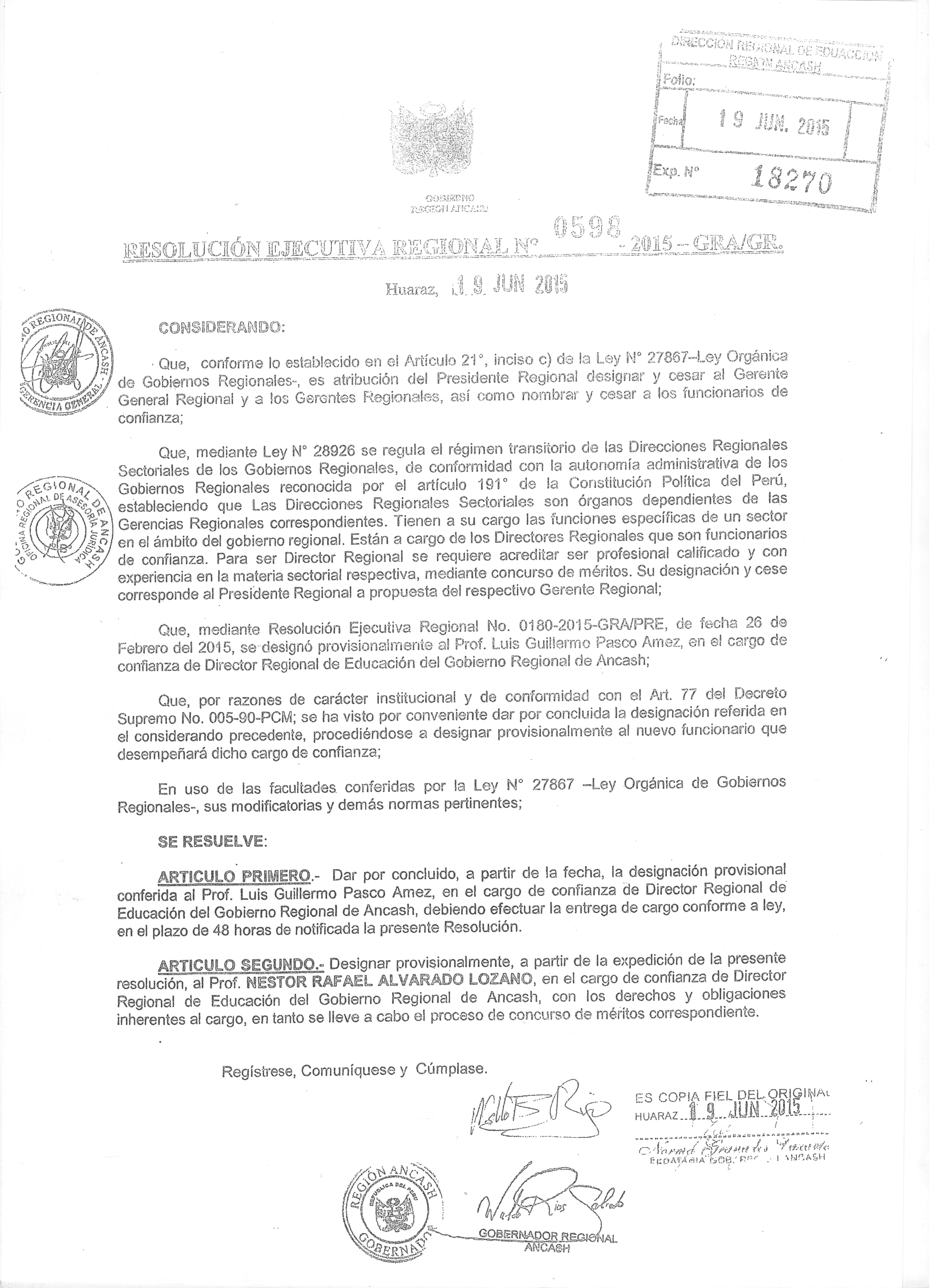 Gobernador regional designa a Director Regional de Energía y Minas