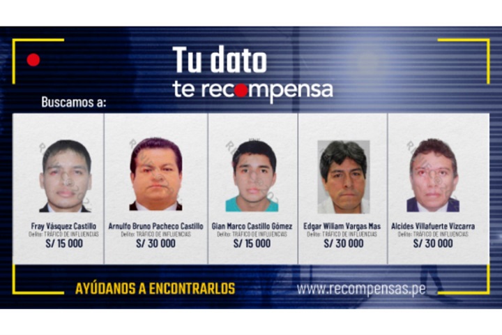 Pacheco y sobrinos del presidente Castillo entre los más buscados, ofrecen S/30 mil y S/15 mil por su captura