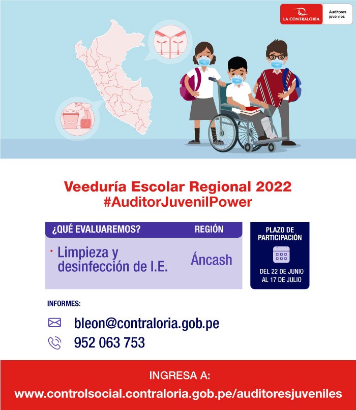Contraloría convoca a veeduría escolar sobre limpieza y desinfección en colegios de Áncash 