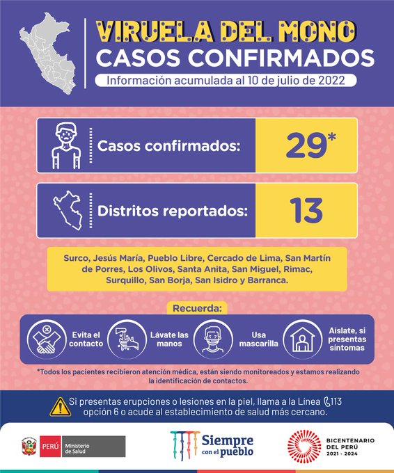 Viruela del Mono: se elevan a 29 los casos confirmados en el Perú 